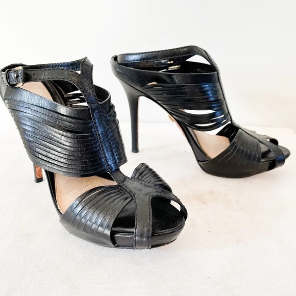 L.A.M.B. Gwen Stefani Stiletto Black Strappy Caged Heels Size 7.5 - Picture 7 of 13